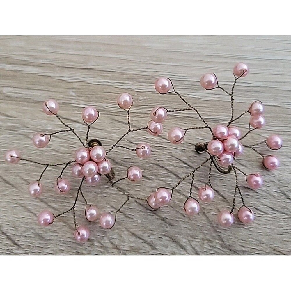 Vintage Pink Pearl Cluster Screwback 50s Earrings Gold Tone Handmade Hardwire